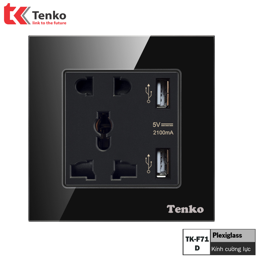 ổ cắm vuông đa năng có usb cao cấp tenko-tk-f71-d-44 màu đen