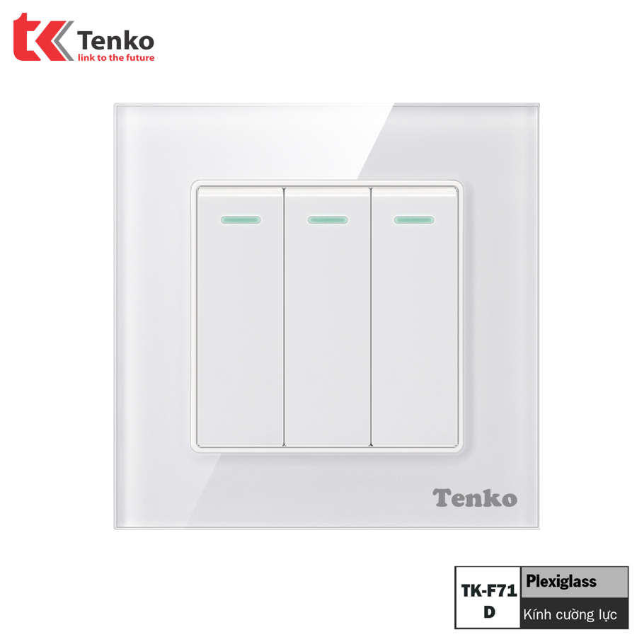 Công tắc điện 3 hạt âm tường mặt kính cường lực cao cấp tenko TK-f71-d-03 màu trắng