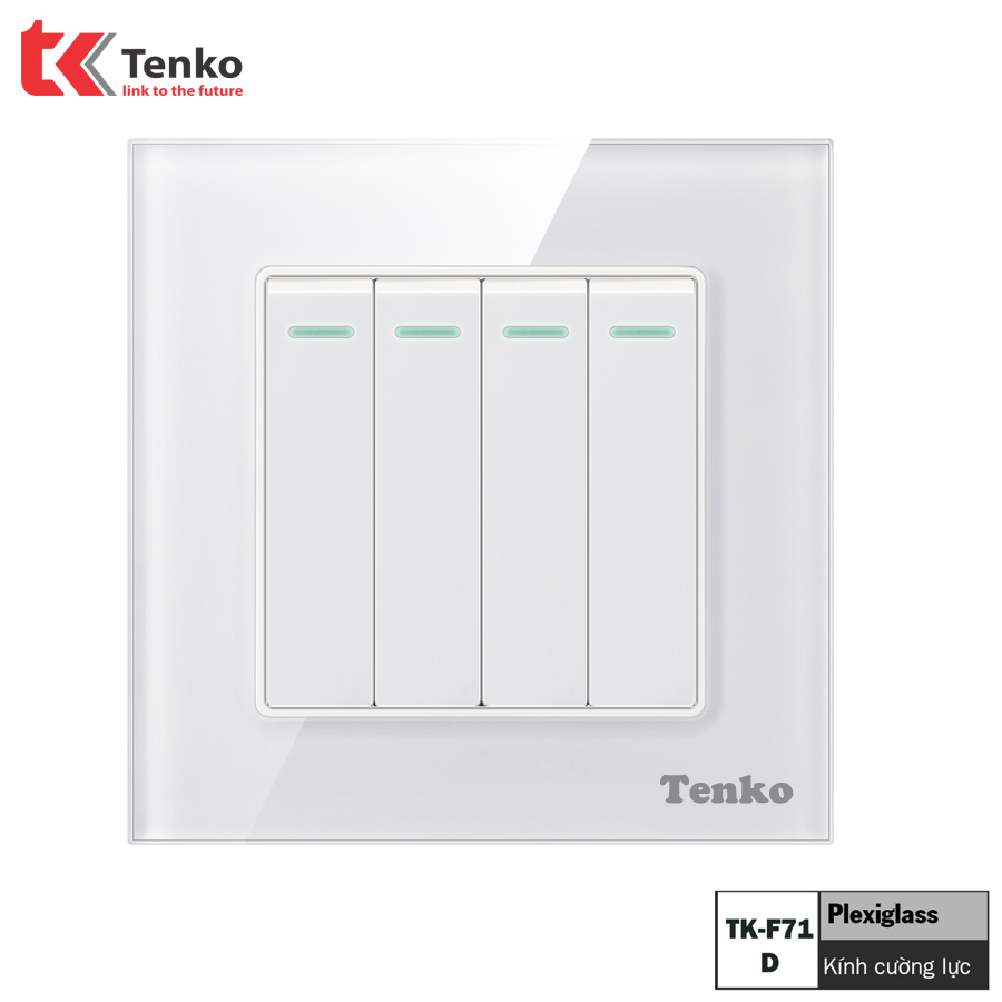 công tắc âm tường 4 nút mặt kính cường lực cao cấp tenko tk-f71-d-04 màu trắng