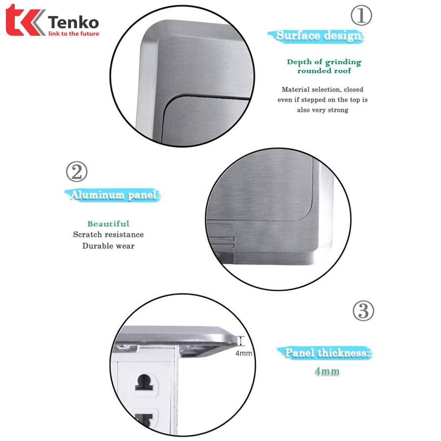 hộp ổ cắm điện âm sàn cao ổ cắm chuẩn thông dụng cao cấp chính hãng tenko tk-j02-12 màu bạc