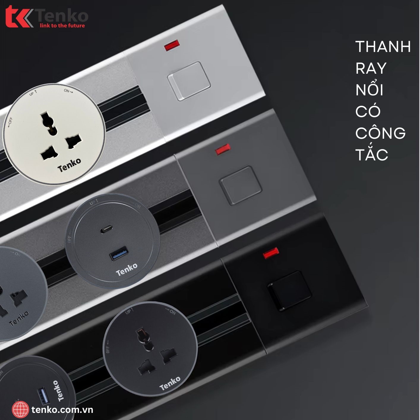 Ổ Cắm 3 Chấu Đa Năng Cho Thanh Ray TK-R06-T Màu Trắng