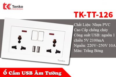 Ổ Cắm Điện Âm Tường Chống Giật Tích Hợp Cổng USB TK-TT-126