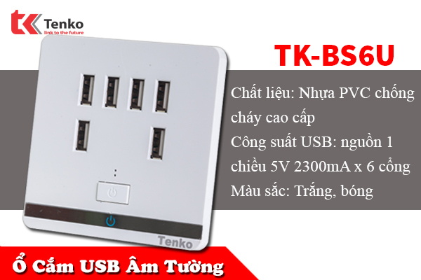 Ổ Cắm USB Âm Tường 6 Cổng Cao Cấp TK-BS6U
