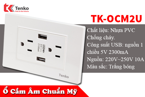 Ổ Cắm Điện Chống Giật Tích Hợp USB Chuẩn Mỹ TK-OCM2U