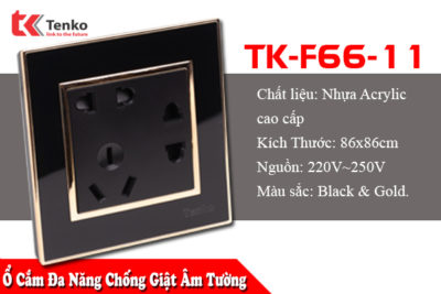 Ổ Cắm Điện Chống Giật Nhựa Acrylic Chuẩn Úc TK-F66-11 Black & Gold