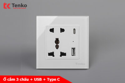 Ổ Cắm USB Âm Tường Mặt Kính Cường Lực Tenko TK-F71-D-44 Trắng