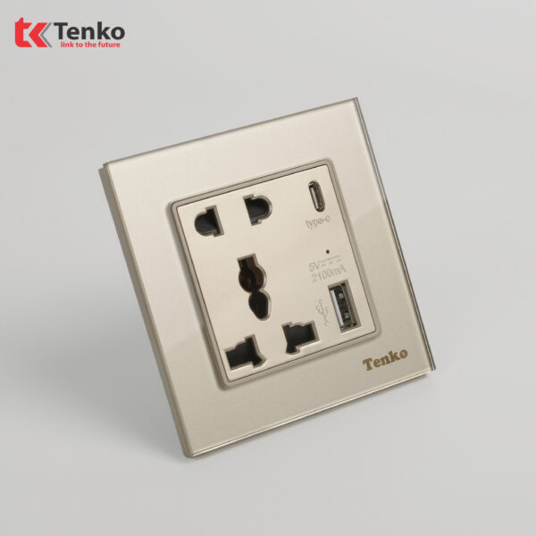 Ổ Cắm điện USB Âm Tường Mặt Kính Cường Lực Tenko TK-F71-D-44 Vàng