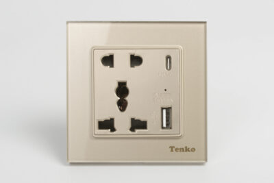 Ổ Cắm điện USB Âm Tường Mặt Kính Cường Lực Tenko TK-F71-D-44 Vàng