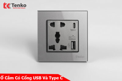 Ổ Cắm Có USB Âm Tường Mặt Kính Cường Lực Tenko TK-F71-D-44 Xám