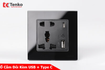 Ổ Cắm USB Âm Tường Mặt Kính Cường Lực Tenko TK-F71-D-44 Đen