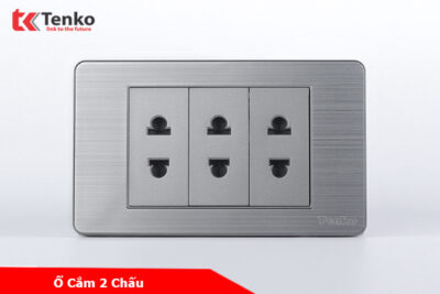 Ổ Cắm Điện Đôi Màu Xám 2 Chấu Âm Tường Mặt Hợp Kim Tenko TK-C7-020