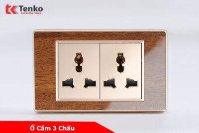 Ổ Điện Đôi 3 Chấu Đa Năng Âm Tường Mặt Vân Gỗ Chính Hãng Tenko TK-C6-050