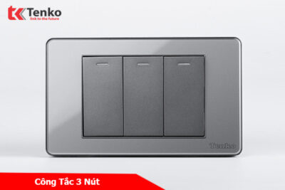 Công Tắc 3 Nút Âm Tường Mặt Chữ Nhật Xám TENKO TK-C9-03