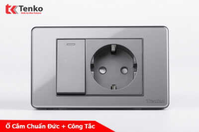 Công Tắc + Ổ Cắm Chìm Chuẩn Đức Mặt Màu Xám Thương Hiệu Nhật Tenko TK-C9-063