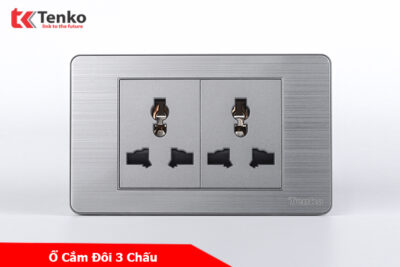 Ổ Cắm Điện Đôi 3 Chấu Màu Xám Âm Tường Mặt Hợp Kim Tenko TK-C7-050