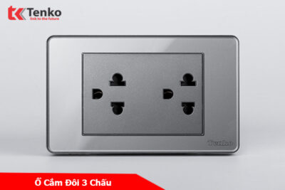 Ổ Điện Đôi 3 Chấu Đa Năng Âm Tường Mặt Màu Xám TENKO TK-C9-044