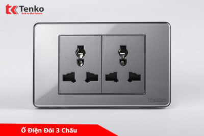 Ổ Điện Đôi 3 Chấu Âm Tường Mặt Màu Xám Tenko TK-C9-050