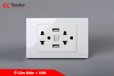 Ổ Cắm USB Âm tường Mặt Kính Cường Lực Trắng TENKO TK-C18-T045