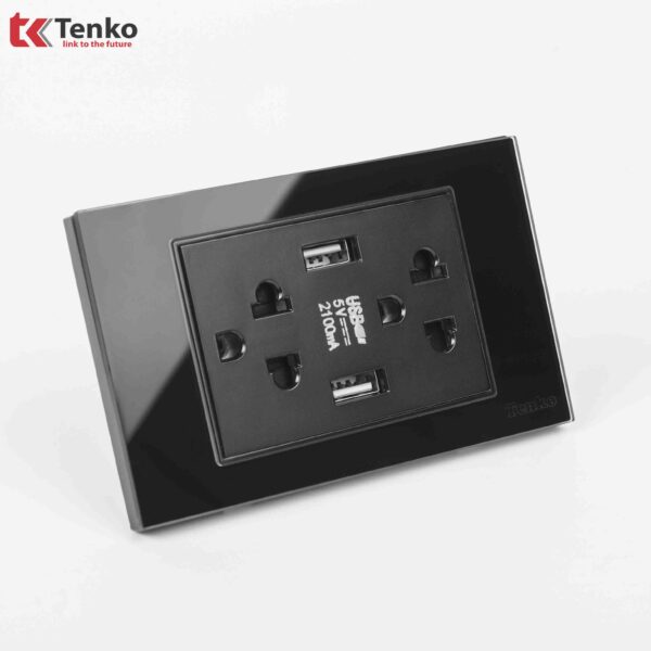 Ổ Cắm USB Âm tường Mặt Kính Cường Lực Đen TENKO TK-C18-045