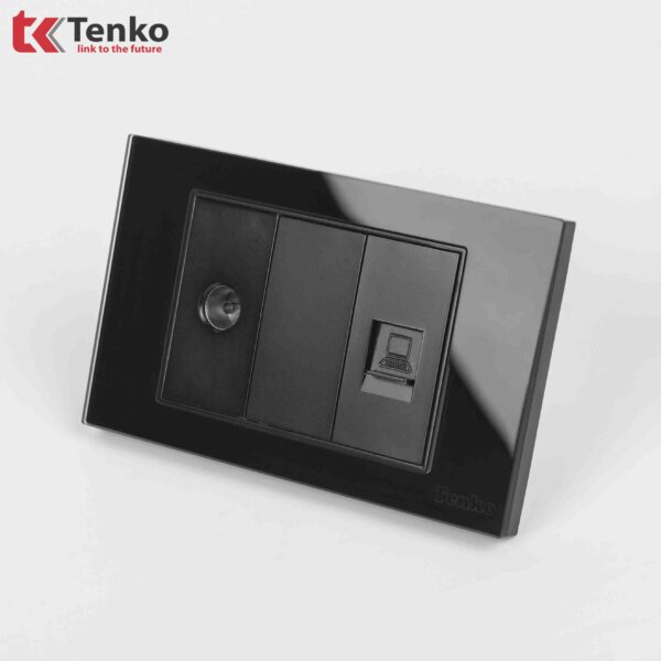 Ổ Cắm Mạng LAN + TV Âm Tường Mặt Kính Cường Lực Đen TENKO TK-C18-075