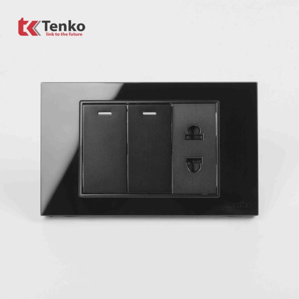 Công Tắc Ổ Cắm Âm Tường Mặt Kính Cường Lực TENKO TK-C18-027 ĐEN