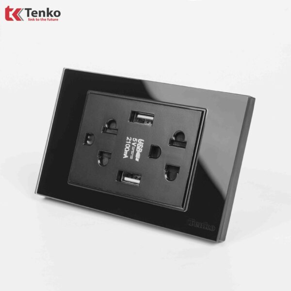Ổ Cắm USB Âm tường Mặt Kính Cường Lực Đen TENKO TK-C18-045
