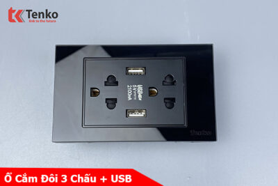 Ổ Cắm USB Sạc 5V-2.1a Mặt Kính Cường Lực TENKO TK-C18-045 ĐEN