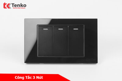 Công Tắc 3 Nút Âm Tường Mặt Kính Cường Lực Cao Cấp TENKO TK-C18-03 ĐEN