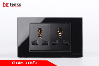 Ổ Cắm Đôi 3 Chấu Âm Tường Mặt Kính Cường Lực TENKO TK-C18-050 Đen