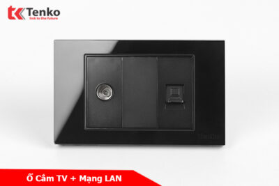 Ổ Cắm Mạng LAN + TV Âm Tường Mặt Kính Cường Lực Đen TENKO TK-C18-075