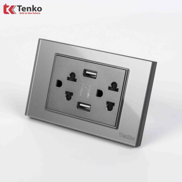 Ổ Cắm USB Đa Năng Điện Âm tường Mặt Kính Cường Lực TENKO TK-C18-045 Xám