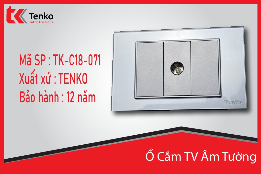 Ổ Cắm TV Âm tường Mặt Kính Cường Lực TENKO TK-C18-071 Xám