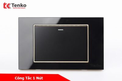 Công Tắc Điện Âm tường Mặt Kính Cường Lực Viền Vàng TENKO TK-C18B-01 ĐEN