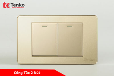 Công Tắc 2 Nút Bấm Âm Tường Mặt Vàng TENKO TK-C9-02