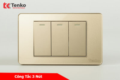 Công Tắc 3 Nút Âm Tường Mặt Chữ Nhật Vàng TENKO TK-C9-03