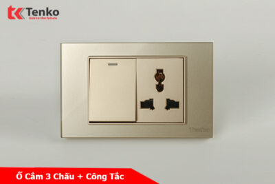 Công Tắc Ổ Cắm Điện Mặt Kính Cường Lực Vàng TENKO TK-C18-039