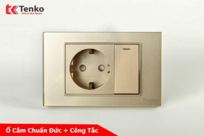 Ổ Cắm Chìm Chuẩn Đức Kèm Công Tắc  Mặt Kính Cường Lực TENKO TK-C18-060 Vàng