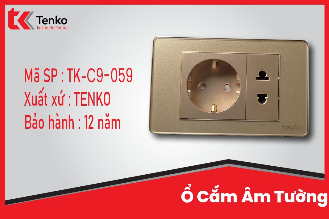 Ổ Cắm Âm Tường Cao Cấp TENKO TK-C9-059 Vàng
