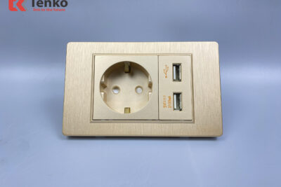 Ổ Cắm Chuẩn Đức Kèm USB Âm Tường Cao Cấp TENKO TK-C5-065 Vàng Xước