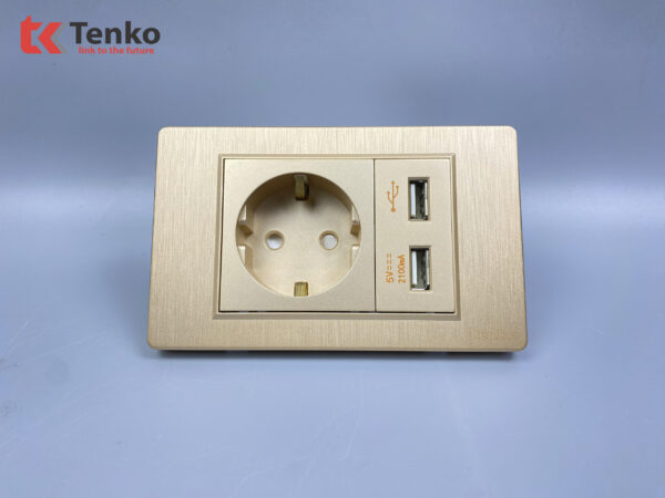 Ổ Cắm Chuẩn Đức Kèm USB Âm Tường Cao Cấp TENKO TK-C5-065 Vàng Xước