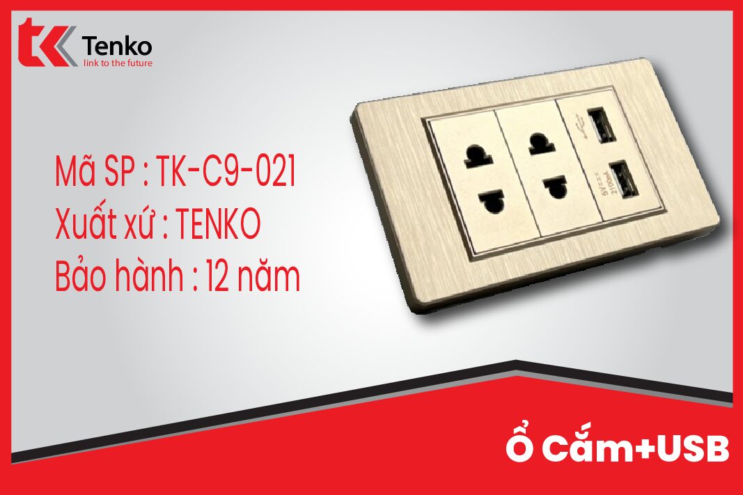 Ổ Cắm USB Âm Tường Cao Cấp TENKO TK-C5-021 Vàng Xước