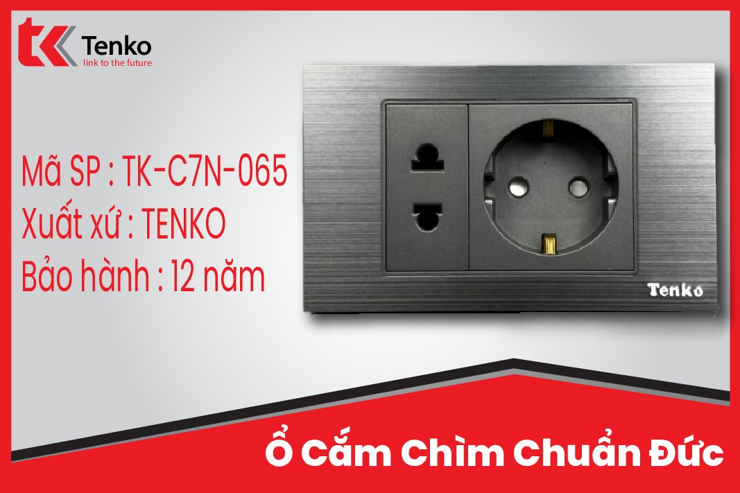 Ổ Cắm Chìm Chuẩn Đức Có USB Màu Xám Âm Tường Mặt Hợp Kim Tenko TK-C7N-065