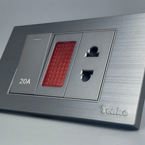 Ổ Cắm Và Công Tắc Điện 20A Công Suất Cao Cho Nóng lạnh Và Điều Hòa Âm Tường Mặt Kim Loại Tenko TK-C7N-080