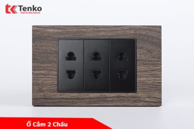 Ổ Điện Đôi 2 Chấu Âm Tường Vân Gỗ Thương Hiệu Tenko TK-C6A-020