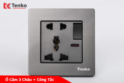 Ổ cắm đôi 3 chấu kèm công tắc Mặt Nhôm Phay Tenko TK-F71B-28 Xám Bóng