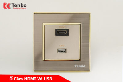 Ổ cắm HDMI + USB Mặt Nhôm Phay Tenko TK-F66-B9-76 Vàng