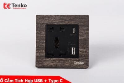 Ổ cắm đôi tích hợp USB Mặt Vân Gỗ Tenko TK-F71A-44