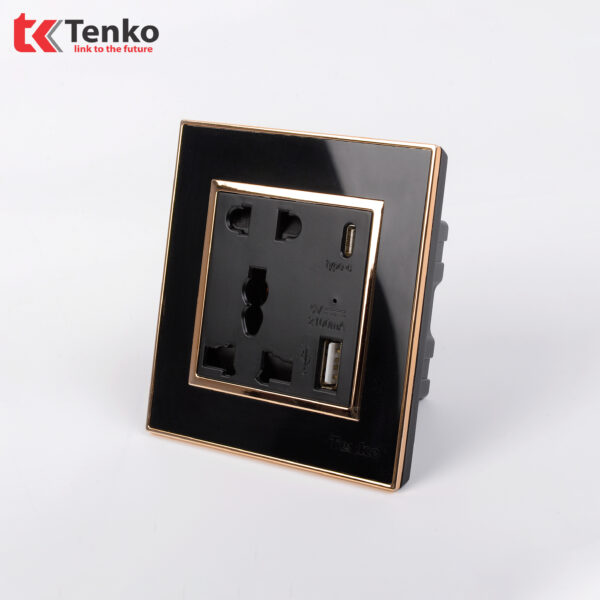 Ổ cắm đôi tích hợp USB sạc Mặt Vuông Nhựa Đen Tenko TK-F66-044
