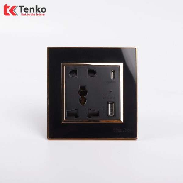 Ổ cắm đôi tích hợp USB sạc Mặt Vuông Nhựa Đen Tenko TK-F66-044