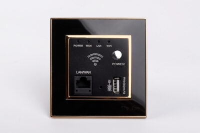 Ổ wifi âm tường Mặt Vuông Nhựa Đen Viền Vàng Tenko TK-F66-69
